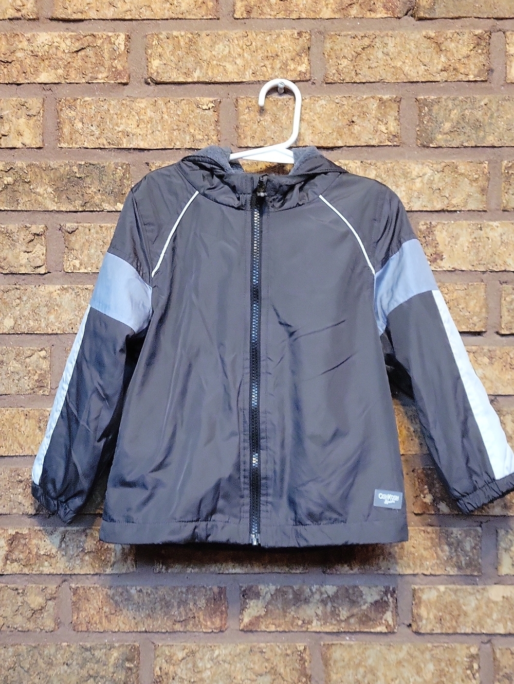 OshKosh B'gosh Black and Gray Kids Hooded Lined Rain Jacket Windbreaker Size 4T